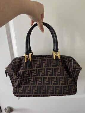 FENDI Zucca Monogram Tote Handbag with Gold Hardware